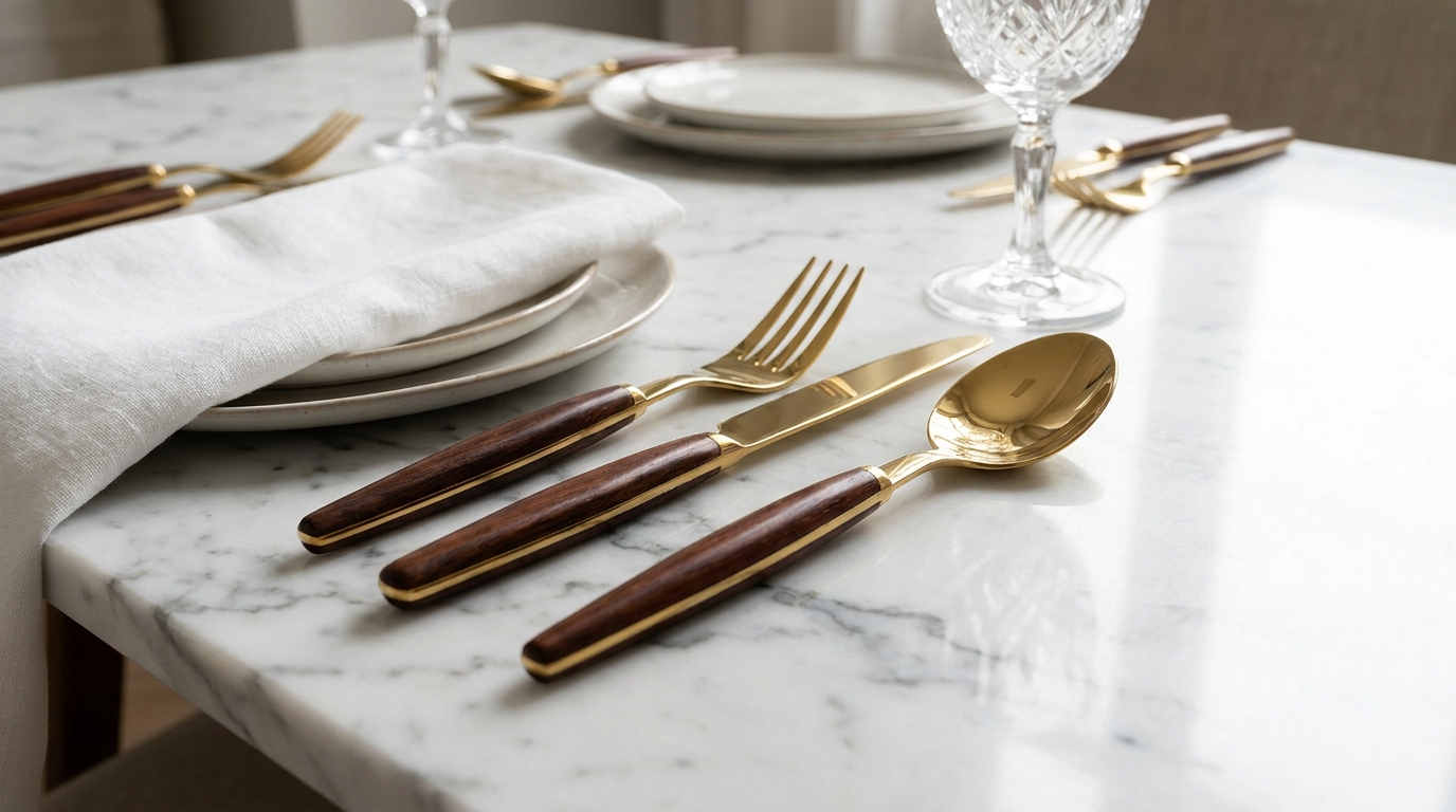 flatware gold wooden