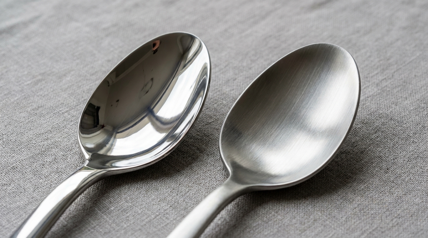stainless steel spoons contrasting textures
