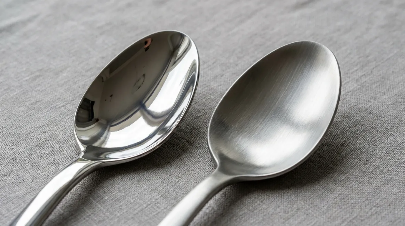 stainless steel spoons contrasting textures